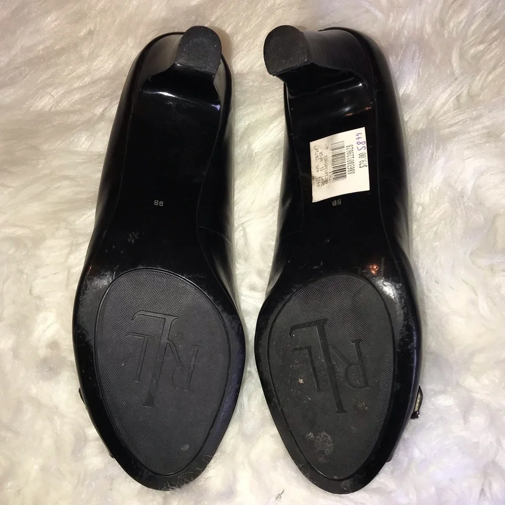 Lauren Ralph Lauren black open toe leather heels 9